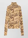 Ganni Tiger Print Long Sleeve Turtleneck Knitwear In Brown