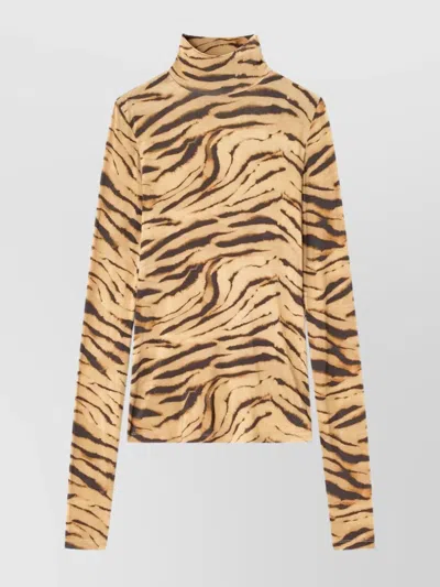 GANNI TIGER PRINT LONG SLEEVE TURTLENECK KNITWEAR