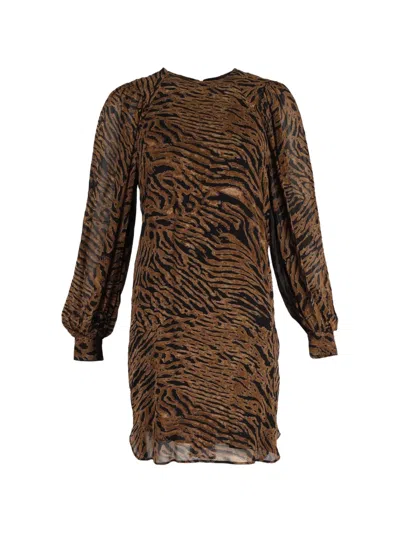 Pre-owned Ganni Tiger-print Mini Dress In Brown