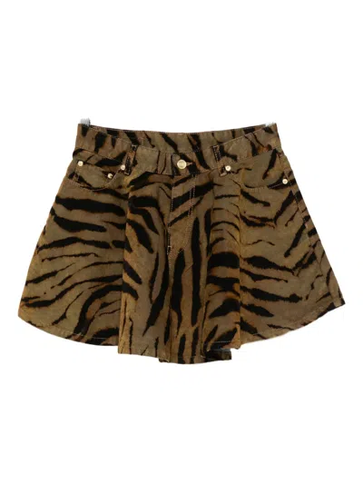 Ganni Tiger-print Pocket Mini Skirt In Brown
