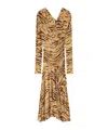 Ganni Asymmetric Draped Tiger-print Maxi Dress In Yellow