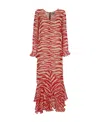 Ganni Ruffled Tiger-print Georgette Maxi Dress In Red
