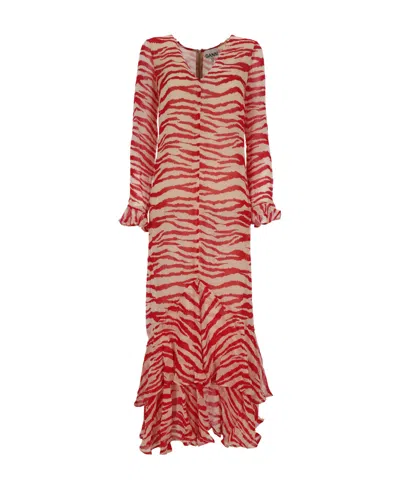 Ganni Tiger-print Ruffled Maxi Dress In Multi