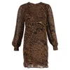 Ganni Tiger Print Shift Dress In Brown Viscose In Brown