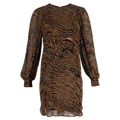 Ganni Tiger Print Shift Dress In Brown Viscose In White