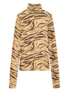 Ganni Tiger Print Long Sleeve Turtleneck Knitwear In Brown