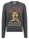 Ganni Jersey With Logo Embroidery And Tiger