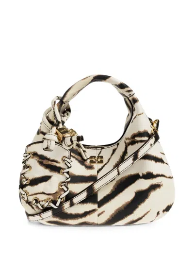Ganni Tiger-print Knotted Tote Bag In Neutral