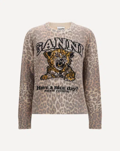 Ganni Tiger-print Sweater In Brown