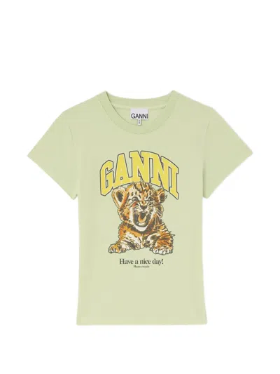 Ganni Tiger-print T-shirt In Green