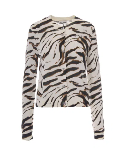 Ganni Tiger-striped Organic Cotton Cardigan In Multi