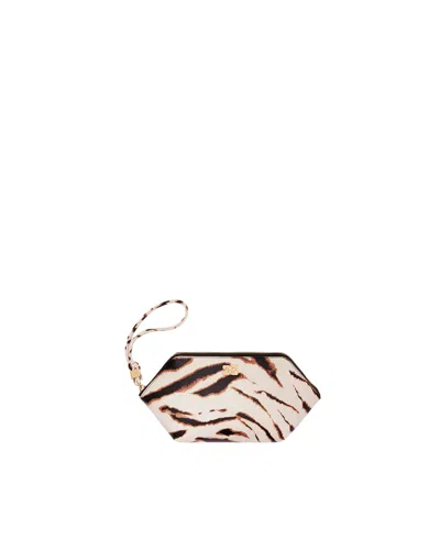 Ganni Tiger-striped Polyurethane Clutch In Beige