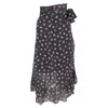 Ganni Tilden Floral Print Midi Wrap Skirt In Black Polyamide In Multi