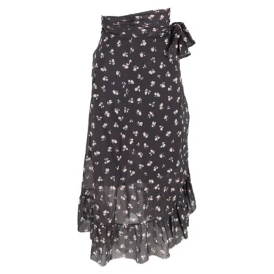 Ganni Tilden Floral Print Midi Wrap Skirt In Black Polyamide In Multi