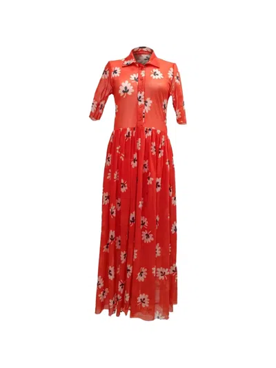 Pre-owned Ganni Tilden Floral-print Dress In Red