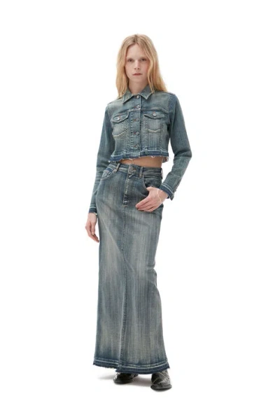 Ganni Tint Edge Denim Maxi Skirt In Blue