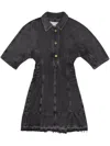 Ganni Ruched Side Fitted Dress With Short Sleeves In Grey
