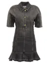 Ganni Ruched Side Fitted Dress With Short Sleeves In Black