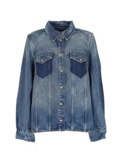 Ganni Tinted Wash Pocket Shirt In Blue