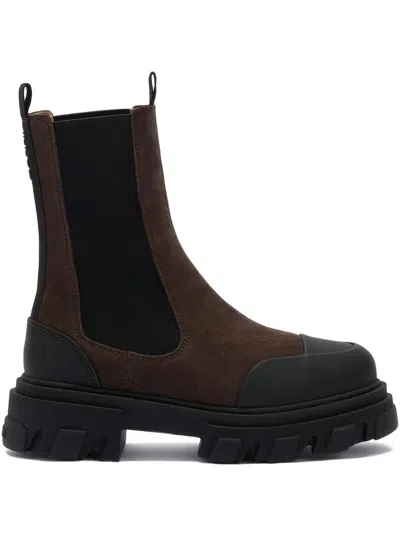 Ganni Toe-cap Lug-sole Boots In Brown
