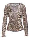 Ganni Knitwear Crewneck Leopard Print Long Sleeves In Multicolor