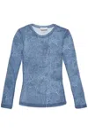 Ganni Marl Mesh Long Sleeve Crew Neck Blouse In Denim