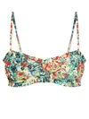 Ganni Recycled Printed Ruffle Bandeau Bikini Top