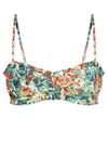 Ganni Recycled Printed Ruffle Bandeau Bikini Top In Multicolour