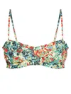 Ganni Recycled Printed Ruffle Bandeau Bikini Top In Multicolour