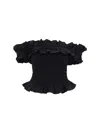 Ganni Off-the-shoulder Shirred Cotton-poplin Top In Black