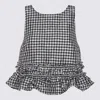 Ganni Crinkled Check Frill Top In Black In Black