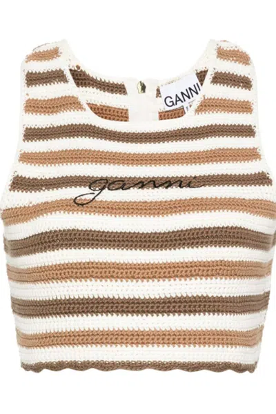 Ganni Top Brown In Marrone Marroni