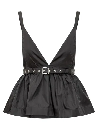 Ganni Duchess Top With Adjustable Straps And Eyelet Detailing In Black
