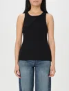 Ganni Ribbed Knit Tank Top With Spaghetti Straps In Black