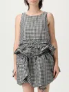 Ganni Crinkled Check Frill Top In Black