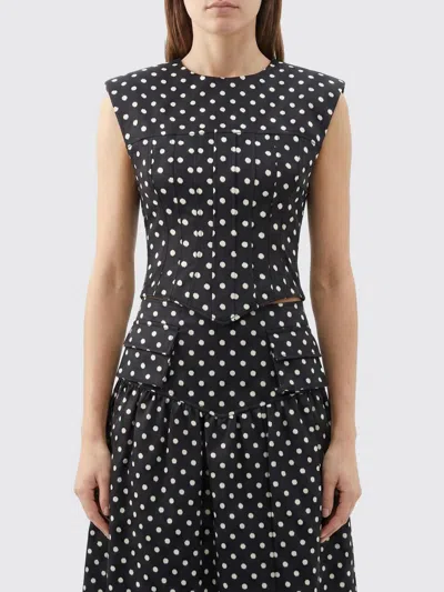 Ganni Womens Black Padded-shoulder Polka-dot Satin Corset Top
