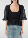 Ganni Black Crinkled Georgette Smock Blouse In 黑色