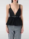 Ganni Black V-neck Top With A Waistband Under The Bust In Schwarz