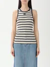 Ganni Womens Sky Captain Striped Ribbed Stretch-cotton Top In Blue