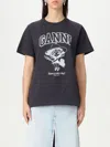Ganni Black Crewneck T-shirt With Maxi Logo Lettering On The Front And Maxi Print On Front And Rear In Nude