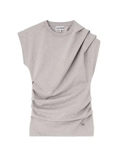 Ganni Drapiertes Top Aus Jersey In Gray
