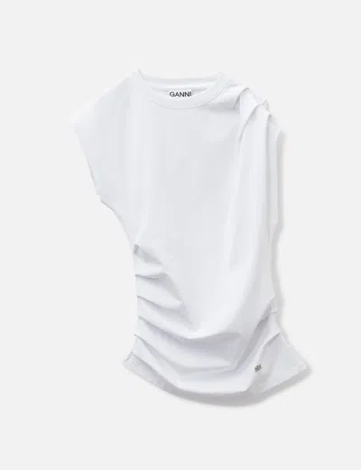Ganni Top In Draped Jersey In White