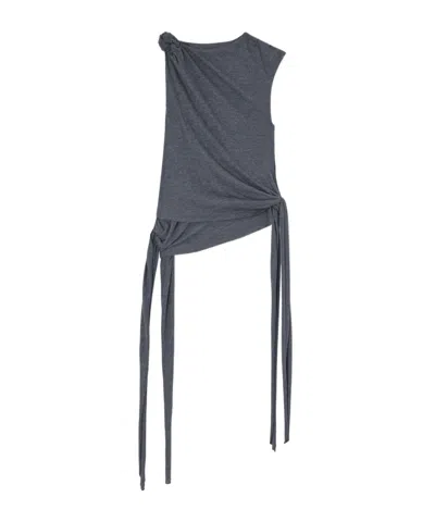 Ganni Top In Grey Jersey In Black