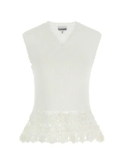 Ganni Top In Maglia Avorio  In White