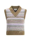 Ganni Womens Military Olive Stripe-pattern Brushed-knit Alpaca And Merino-wool Blend Vest Xl In Multicolour