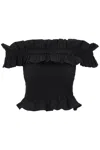 Ganni Off-the-shoulder Shirred Organic Cotton-poplin Top