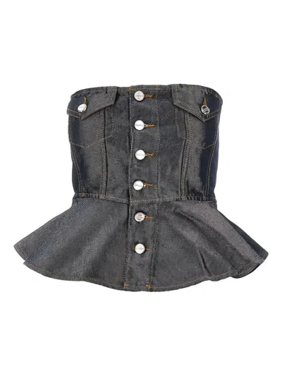 Ganni Top Sm Denim Silver Boot Roller In Black