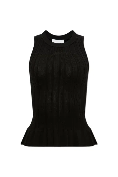 Ganni Top With Logo In Black