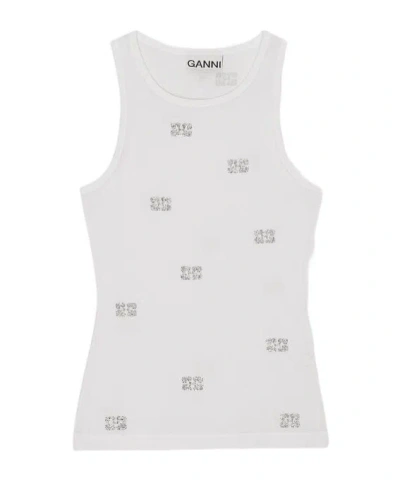 Ganni Tank Top With Micro Rhinest In White
