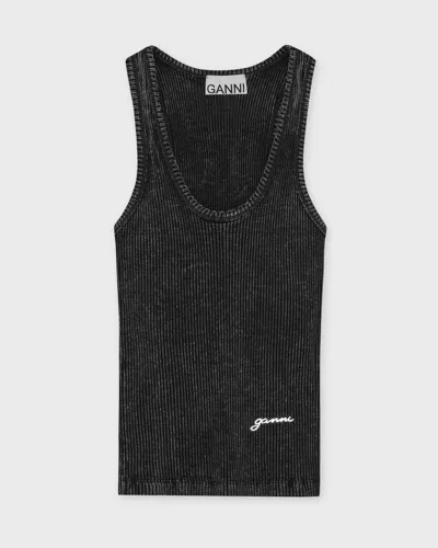 Ganni Topp Heavy Rib Jersey Tank Washed Black